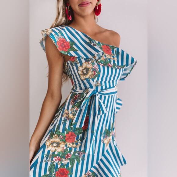 Flying Tomato High Low Floral Striped Dress - Picture 3 of 11